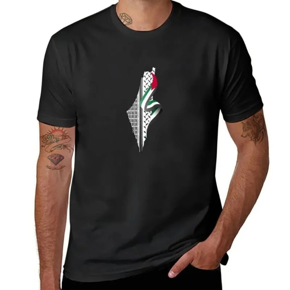 Palestine Map Pattern Cotton Casual Tshirt Graphics